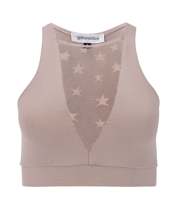 Mocha All Star Sports Bra - Statement-Making Style for Your Workout